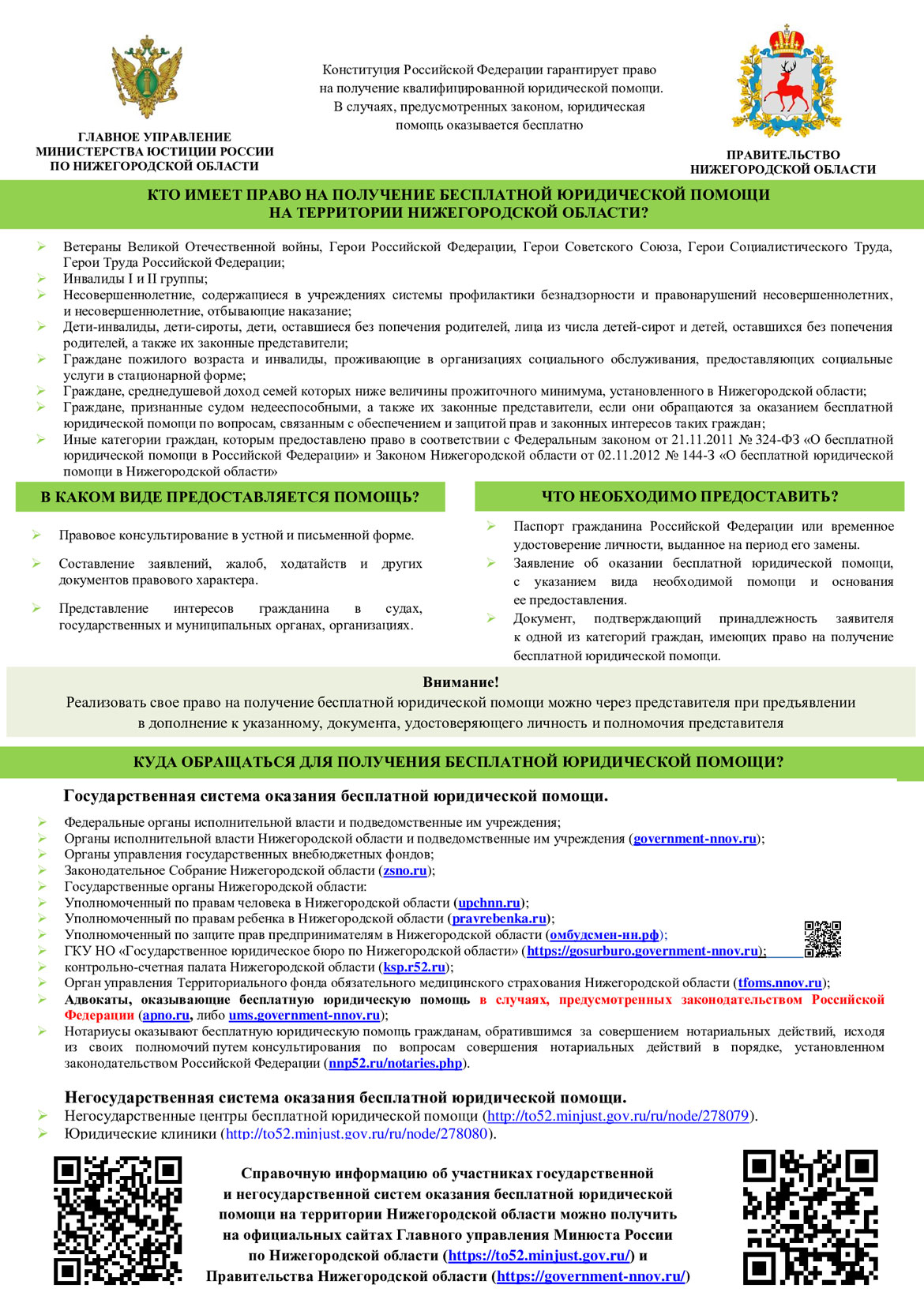 Бесплатная юридическая помощь на территории Нижегородской области